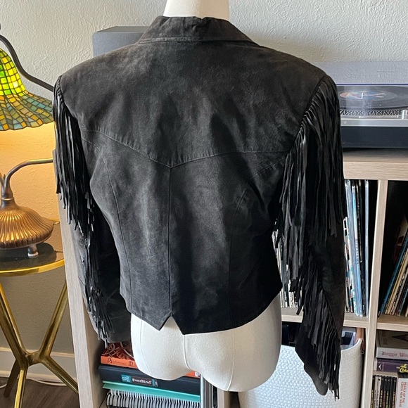Vintage Leather Suede Fringe Charcoal Black Jacket - Picture 5 of 8